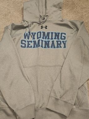 Under Armour Gray Hoodie with Light Blue Wyoming Seminary Print